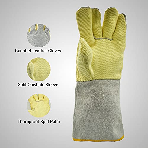Image of Kevlar Para-Aramid & Split Leather Welding Gloves, Heat & Flame Resistant up to 200C, Heavy Duty Long Cuff Safety Gloves for Furnace, Foundry & Industrial Work, Pack of 1 Pair