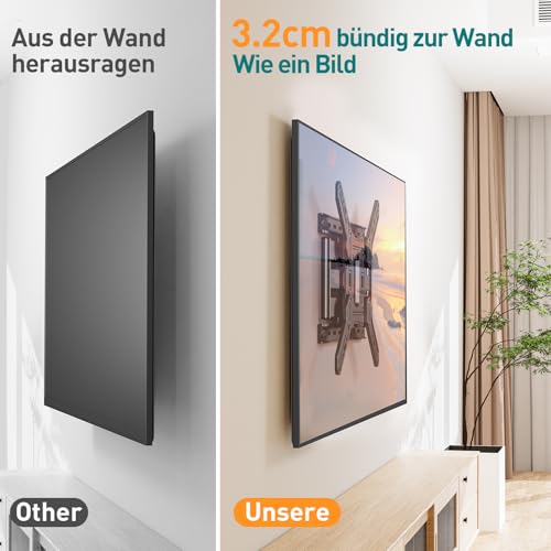 ELIVED Ultra Slim TV Wandhalterung für 26-60 Zoll Fernseher, Low Profile Wandhalterung TV schwenken und neigen, Max VESA 400x400mm, hält bis zu 40kg. Max 16“ Holzständer TV Halterung EV3033 – Bild 3