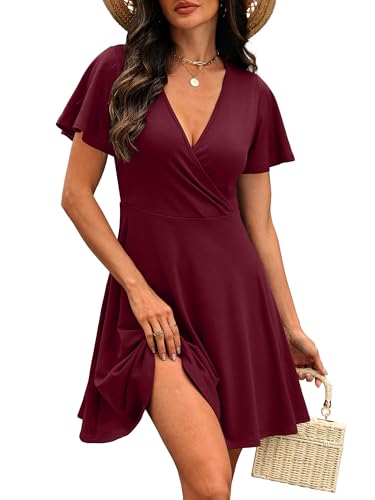 Image of RUMIA Women Casual Dresses Wrap V Neck Dress A-Line Summer Sundress Fashion