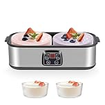 Yogurt Maker 2000ml with 2 x 1000ml Glass Jars, LED Display, Adjustable Temp & Timer, Electric Yoghurt Maker Machine for Making Organic Yogurt, Natto, Healthy Homemade Desserts