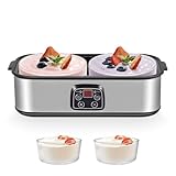 Yogurt Maker 2000ml with 2 x 1000ml Glass Jars, LED Display, Adjustable Temp & Timer, Electric Yoghurt Maker Machine for Making Organic Yogurt, Natto, Healthy Homemade Desserts