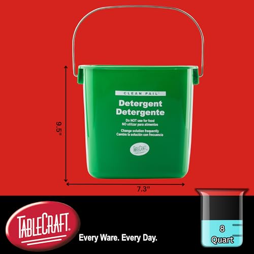 Image of Tablecraft Clean Pail 8 Quart, Detergent Use, Commercial Foodservice and Restaurant Square Cleaning Bucket, HDPE Plastic with Handle, for Restaurant and Kitchen Sanitation, 10.2 inchx9.5 inchx7.3 inch, Green