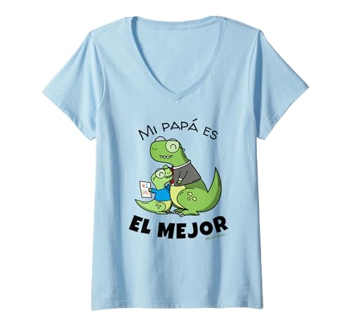 Mujer Mi Papa Es El Mejor Español Lindo Papá Dinosaurio Día del Padre Camiseta Cuello V