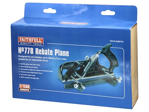 Faithfull 778 Falzhobel in Holzbox – Gusseisen-Falthobel mit präzise geschliffener Basis für Tischlerarbeiten, Fräsarbeiten und Querholzbearbeitung