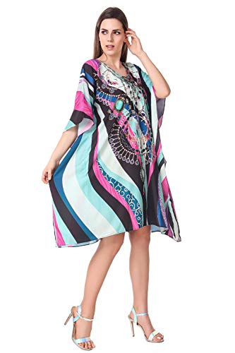 Image of RAVI RAJORIA Georgette Digital Printed Beach Wear Kaftan Blue Free Size R800 | Multi Color 2