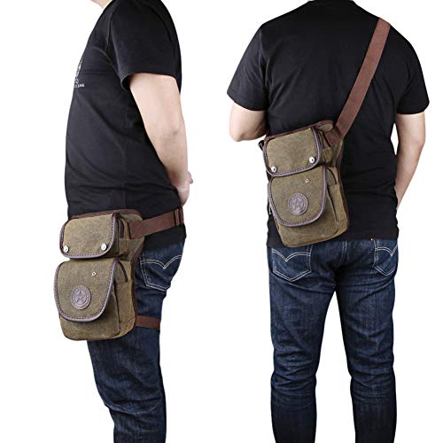 Genda 2Archer Canvas Vintage Shoulder Bag Multi-Purpose Leg Bag Front Magnetic Closure Flap Outdoor Activities Waist Bag #TOP6