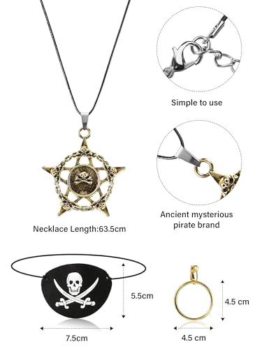 Sintege 5 Pieces Pirate Costume Accessories Set Pirate Hat with Dreadlock Earring Skull Necklace Eye Patch Sash for Men Women(Red) by Sintege - Image 8