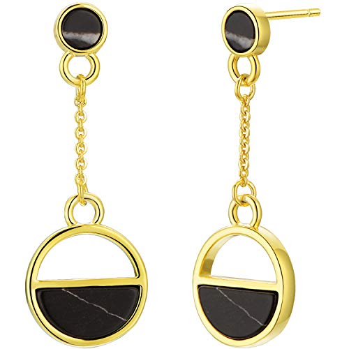 Round Circle Black Marble Earrings | 18k Gold Plated Hypoallergenic Brass