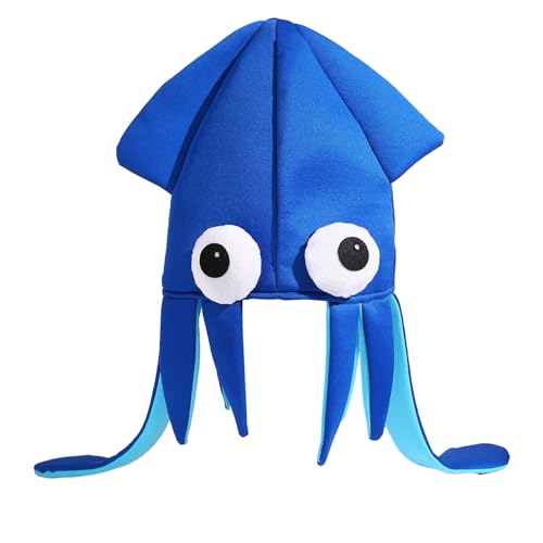 Chapeau de calamar ludique en tissu doux et respirant - Chapeau de pieuvre pour fête costumée - Chapeau de poisson jaune et bleu - Chapeau mignon de créature marine - Pour événements - Pour adultes et