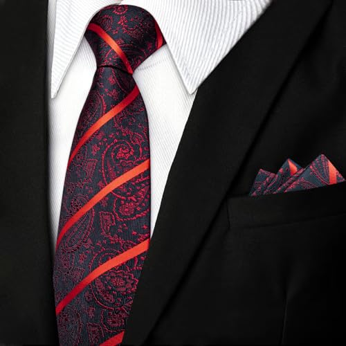 Image of DiBanGu Mens Paisley Tie Set Silk Woven Jacquard Necktie and Pocket Square Cufflinks Gift Set for Wedding Bussiness