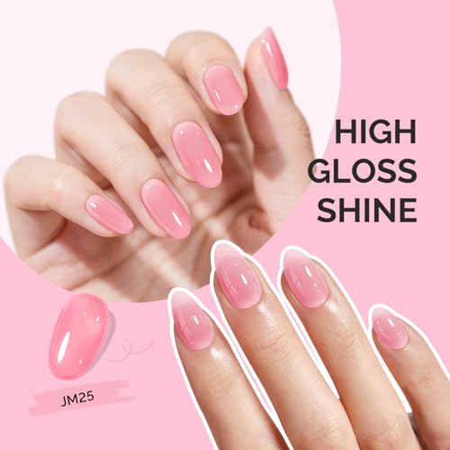 Image of MelodySusie Jeweliver Jelly Gel Polish, 0.5Fl Oz Pink Gel Nail Polish Sheer Translucent Soak Off UV LED Light Cure Valentine's Day Gift for Women Manicure Nail Art DIY at Home JM25