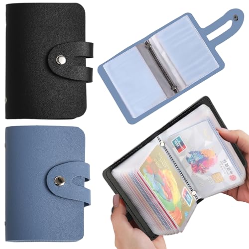 Image of Kraptick Card Holder Wallet - Slim Credit Card Holder, Visiting Card Organizer, Multi Slot Pocket Card Wallet with Secure Closure, Compact Travel Card Case (Blue&Black)