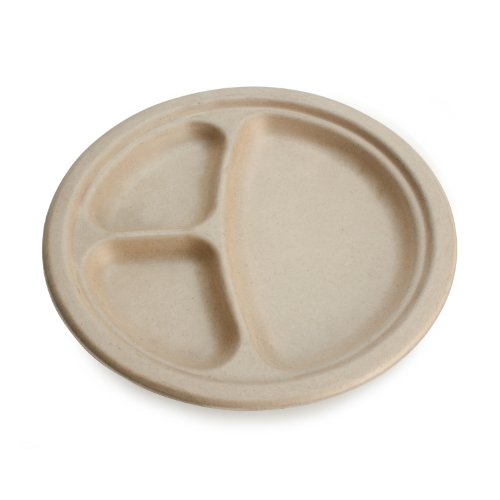 100% Compostable Disposable Paper Plates Bulk [9" 3-Comp 500Pack], Bamboo Plates, Eco Friendly, Biodegradable, Sturdy Large Dinner Party Plates, Heavy-Duty, Unbleached by Earth's Natural Alternative
