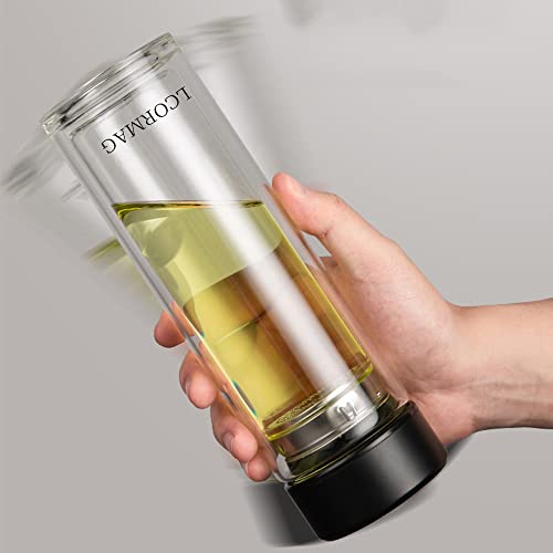 Lcormag Double Wall Glass Tea Bottle With Infuser - 12Oz Tea Portable Travel Tumbler Mug With Stainless Steel Filter And Protective Sleeve For Loose Leaf Tea, Flower Tea And Coffee (Black, 350Ml) #TOP2