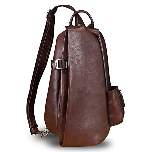 LRTO Genuine Leather Sling Bag Crossbody Purse Handmade Hiking Daypack Motorcycle Bag Retro Shoulder Backpack Vintage Chest Pack (Coffee)