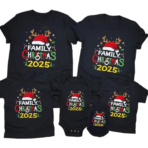 Image of Merry Christmas Family Shirts Plus Size Tops Couple Outfit Tee Parent-Child Short Sleeves Christmas Top