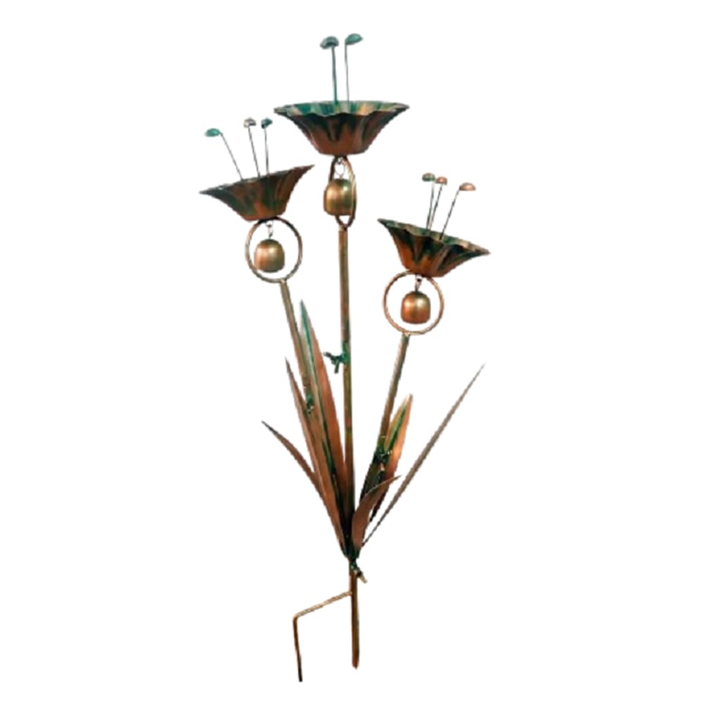 Metal Flower Decorative Garden Stakes with Bells Flower Outdoor Decoration Stake Handmade for Outside Lawn Patio Pathway Yard Decor