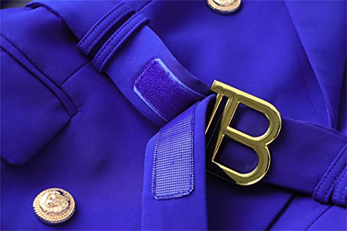Royal Blue Women Belt Blazer Dress Solid Tie Blazers Elegant Style Office Lady Dresses2