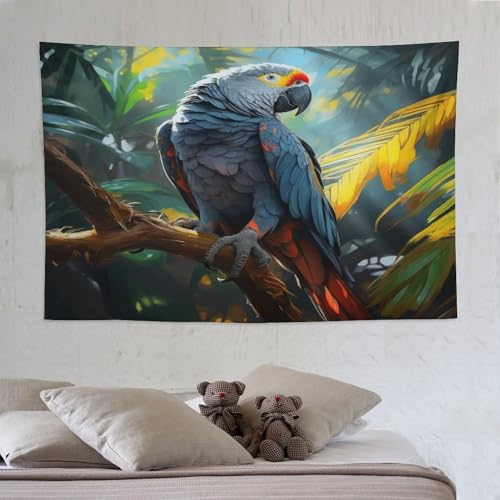 Tapisserie perroquet 3D PAZZK 150x230 cm pour masquer un mur abîmé avec élégance