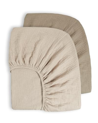 Image of Bearmoss Muslin Crib Sheets 100% Cotton Baby Crib Sheets Fitted for Standard Crib Mattress & Toddler Bed Mattress 52"x28" Soft Breathable Crib Sheets Neutral for Boys Girls - 2 Pack (Oat Latte)