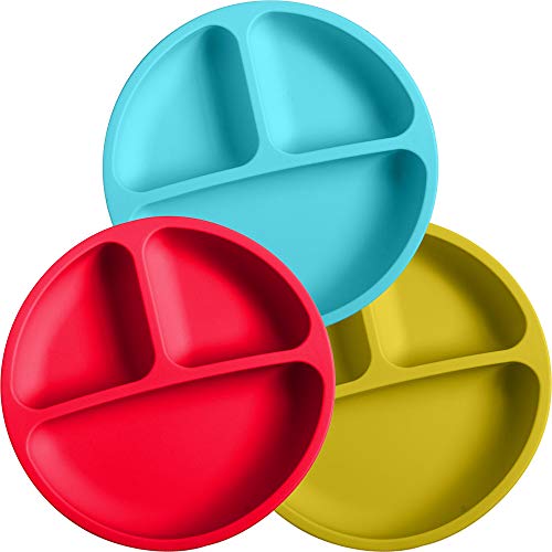 100% Silicone Plates for Toddlers | 3 Pc Set | Divided Baby Plates