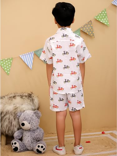 Image of superminis Boys Coordinated Set With Printed Rayon /Cotton Shirt and Shorts