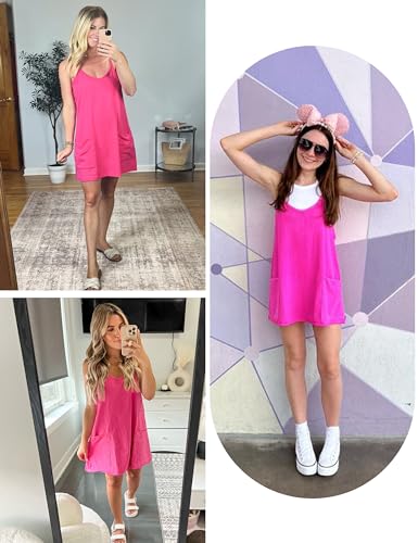 Image of Lianlive Women Athletic Mini Dresses Built-in Shorts Set Summer Sleeveless Sundress Hot Shot Mini Dress
