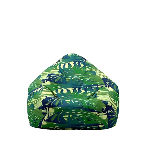 Fasbuy Puff Gigante sin Relleno con Asa para Adulto Niños, Estampados de Hojas Verdes Exterior Interior Funda Puff Pera, Salon Bean Bag Cojín para Almacenaje (Nórdico,70x80cm)