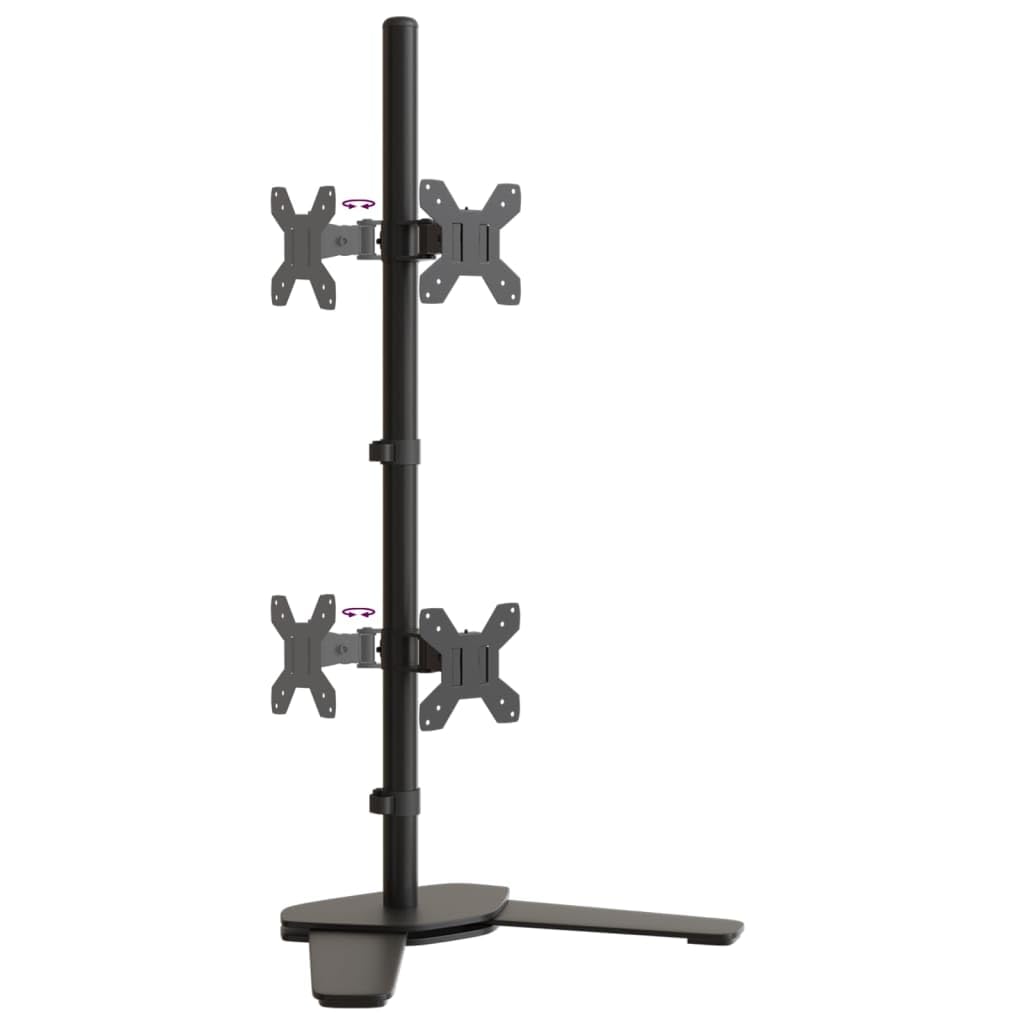 Supporto da tavolo per 2 monitor, in acciaio nero, VESA 75/100 mm, regolabile in altezza, girevole, per ufficio, gaming, soggiorno, con supporto e gestione dei cavi