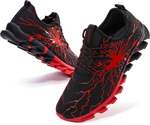 BRONAX Mens Walking Shoes Designer for Males Black Red Size 12 Flat Cycling Running Athletic Sports Fitness Cushion Indoor Tennis Snickers Sneakers for Males 47