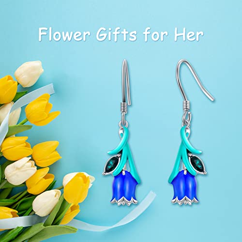 Aoboco Sterling Silver Blue Flower Tulip Dangling Drop Earrings For Women Girls #TOP5