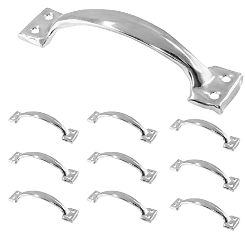 Zorveiio 10 Pcs 6” Metal Door Handles Bow Handle, Large Door Pulls Vintage barn Door Handles for Furniture Cabinets Kitchen Drawer Dresser Gate - Rustic, Silver