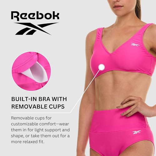 Reebok Women's Bralette Bikini Set, High Waisted Swimsuits Bottoms Pink - image 3