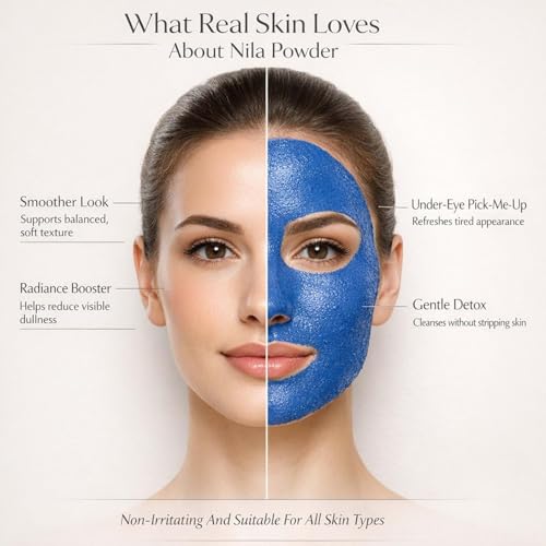 Image of Moroccan Nila Powder For Face - 100% Natural Blue Powder for Skin Brightening, Tan Removal & Detox | Traditional Moroccan Hammam Beauty Treatment For Face & Body Care (50g + 50g (Nila + Serbian))