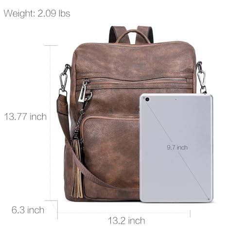 Image of CLUCI Backpack Purse for Women Large Leather Travel Backpack Work Fashion Ladies Casual Daypack with Tassel Two-Tone Coffee