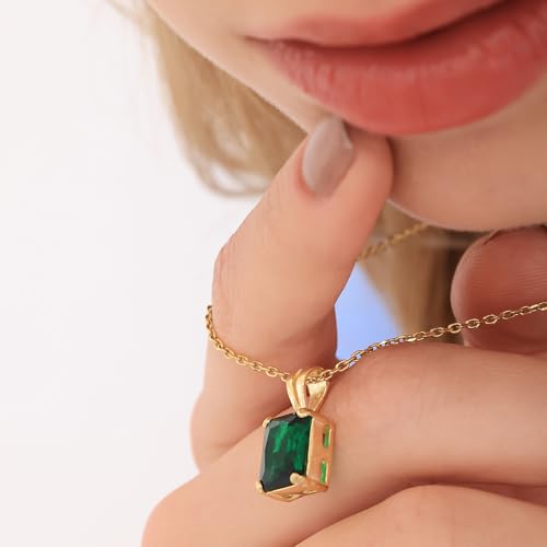 Rectangle Emerald Bırthstone Necklace - 925 Sterlıng Sılver wıth Green Gemstone 6