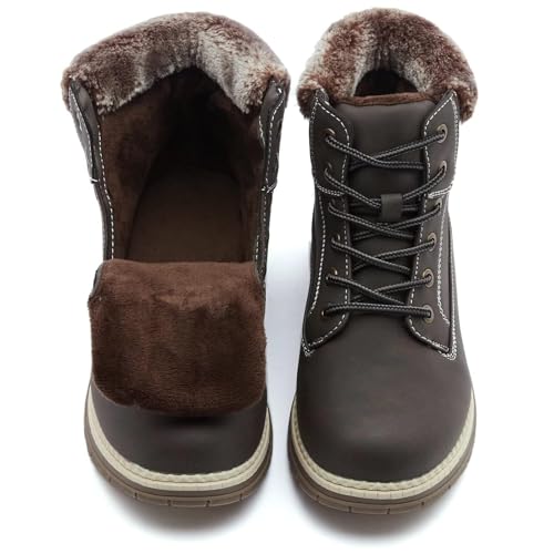 Image of COTTIMO Snow Hiking Winter Boots for Women - Casual Brown Combat Work Boot - Non-slip Fur-Lined Ankle Boots - Fashion Boots Waterproof Leather Shoes