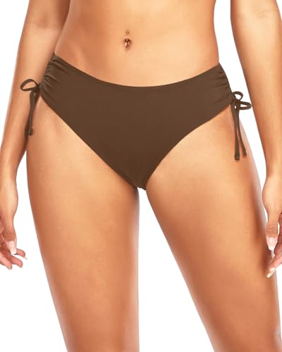 Image of Daci Women Mid Waist Bikini Bottoms - Full Coverage Swim Bathing Suit Bottom Side Tied Swimsuit Bottoms