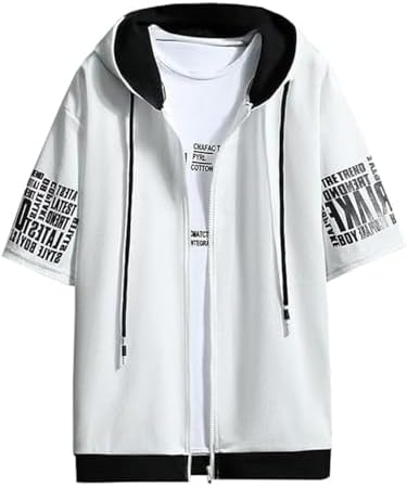 WN078 Men's Short Sleeve Hoodie, Summer Clothing, Layered, Solid, Hooded, Fashionable, Simple, Loose, Large Size, Casual, Popular, Top, Spring, Summer, Autumn,