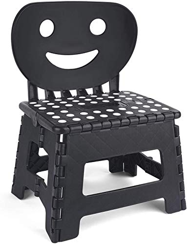 HOUSE DAY Taburete Plegable con Respaldo de Ligero 22cm Negro plástico Antideslizantes para niños la Cocina Taburete de baño