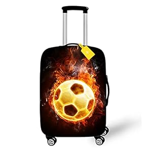 FANSU Elastisch Kofferhülle, Fußball Muster Kofferschutzhülle Gepäckabdeckung mit Schnalle Reise Kofferhülle/Kratzfester Gepäck Cover/Waschechter Koffer Schutzhülle (Flamme, L(26~28 Zoll))