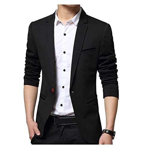 Jaqueta masculina slim fit business casual paletó de casamento festa noite um botão blazer, Preto, X