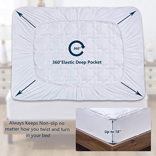 image for CozyLux Cotton Mattress Pad Cover California King Size Bed Deep Pocket