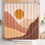 Mid Century Modern Fabric Shower Curtain Abstract Minimalist Sunset Mountain Art Bath Curtains for B
