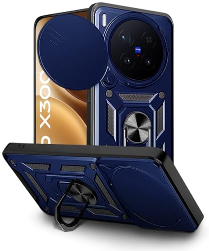 Image of WOW IMAGINE Tough Armor Bumper Mobile Back Case for Vivo X300 Pro 5G | Sliding Camera Cover | Shock Proof 360 Protection | Hybrid PC + TPU | Ring Holder with Kickstand - Blue