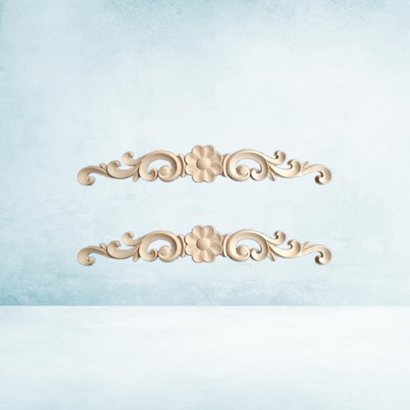 Miniatura 4 de Ciieeo Cabezal de puerta con apliques de madera maciza, 2 piezas, tallado, onlay, marcos de puerta de gabinete, sin pintar, 15.74 x 2.16 x 0.31