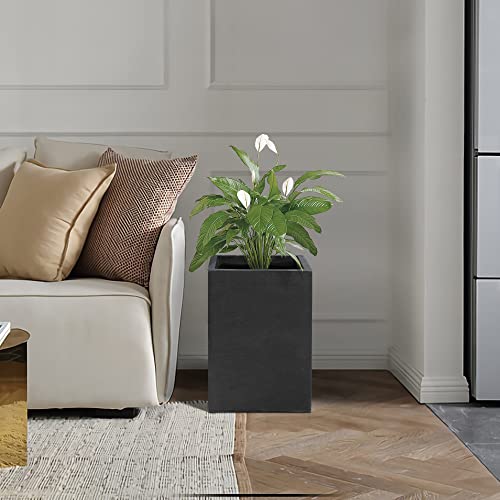 Kante 18.5\" H Tall Rectangular Concrete Planters, Outdoor Indoor Lightweight Plant Pots with Drainage Hole and Rubber Plug, Modern Style for Home Garden Patio, Charcoal