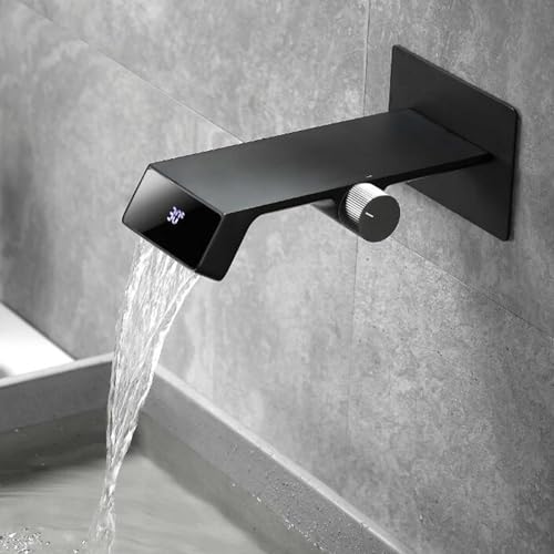 Robinet de lavabo mural cascade affichage numérique noir mitigeur laiton salle de bain