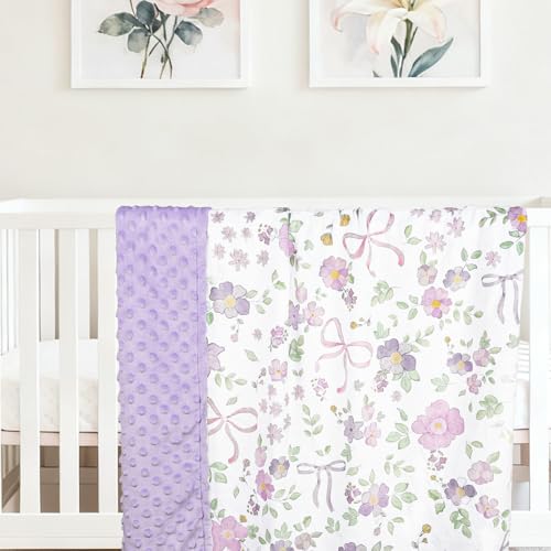 Image of SWESEN Baby Blanket for Girls, Super Soft Double Layer Minky Blankets with Dotted Backing, Purple Floral Toddler Newborn Nursery Bed Blanket, 30 X 40 Inches