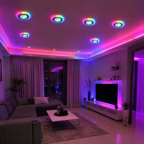 Image of OLIPS 6W (3+3) LED Ceiling Panel Down Light | Dual Color Change by On /Off Switch | Fan Box POP Decorative LED | White Center & Color Ring Design (Multicolor, 2)